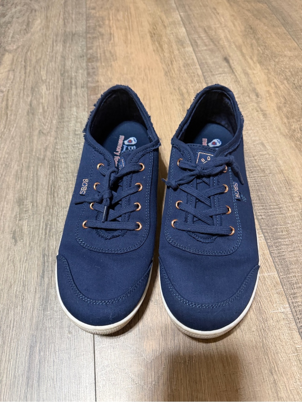 Skechers Women's Navy Canvas Lace-Up Flats with Copper Eyelets